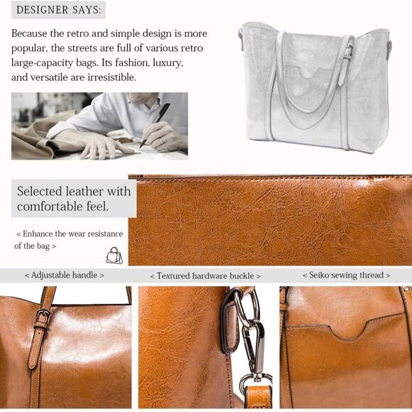 Womens Leather Purses and Handbags Top Handle Satchel Bags Tote Bags Tote Purses - Picture 6 of 7